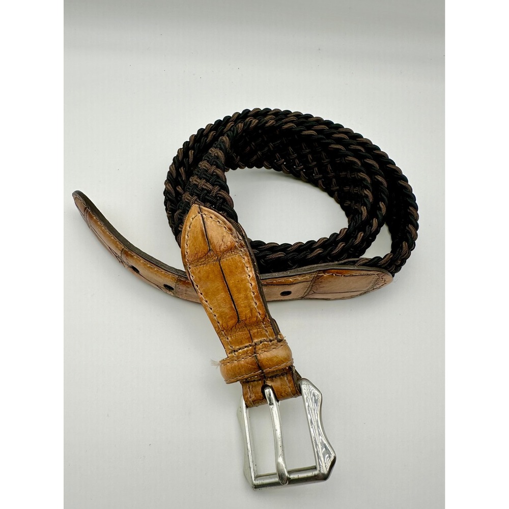 Martin Dingman Belt Mens 42 Brown Black Braided Cord Exotic Leather Handcrafted